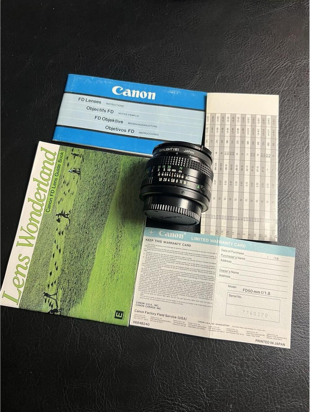 Canon FD 50mm 1:1.8 For Canon FD Mount 35mm Japan Hoya Filter 1B Skylight Covers